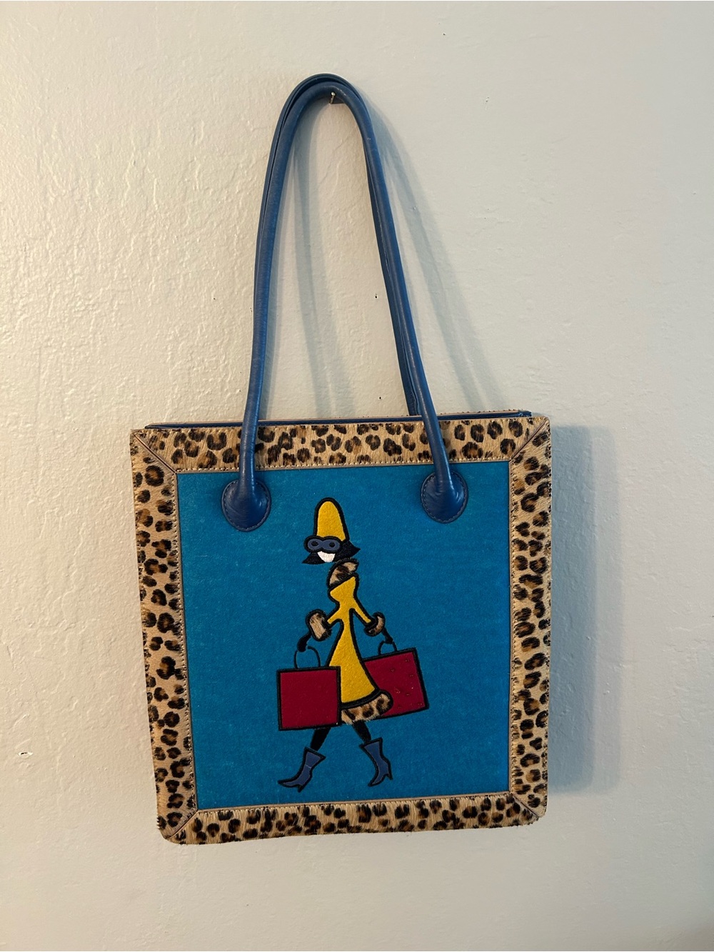 Rare from Nicole Miller collections Women’s Blue Tote Bag with Leopard Trim